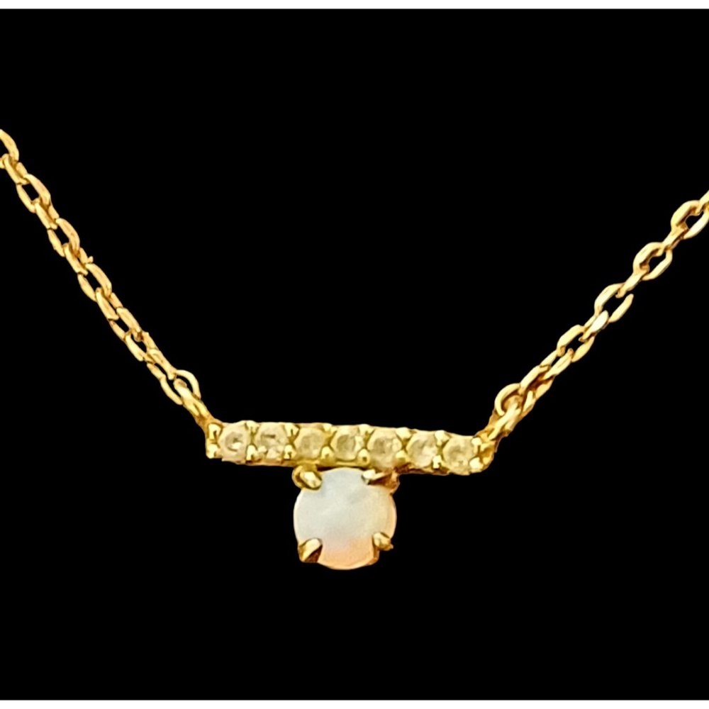Taj Studios 925 Sterling Silver Yellow Gold Vermeil Bar Opal Necklace 17.75"